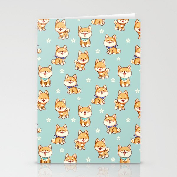Happy Shiba Inu Puppers with Bandanas  Stationery Cards