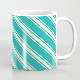 [ Thumbnail: Light Sea Green & Beige Colored Lined/Striped Pattern Coffee Mug ]