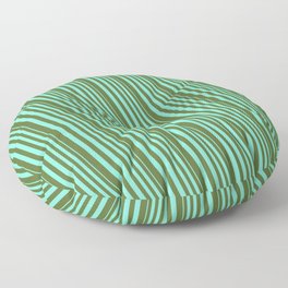 [ Thumbnail: Aquamarine & Dark Olive Green Colored Lines/Stripes Pattern Floor Pillow ]