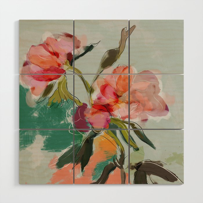 peonies abstract floral Wood Wall Art