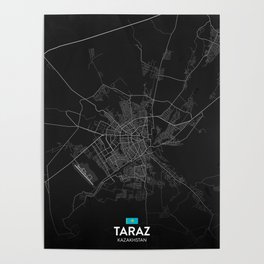 Taraz, Kazakhstan - Dark City Map Poster