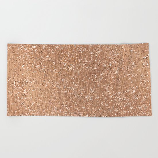 Rose gold brushstrokes and glitter Beach Towel