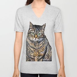 Tabby Cat Painting V Neck T Shirt