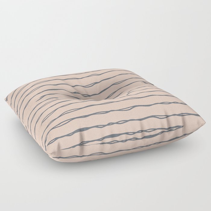 Minimalist Stripes Navy Gray on Blush Pink Floor Pillow