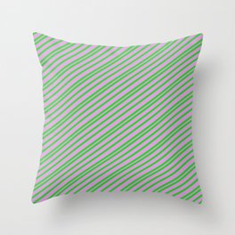 [ Thumbnail: Lime Green and Plum Colored Pattern of Stripes Throw Pillow ]