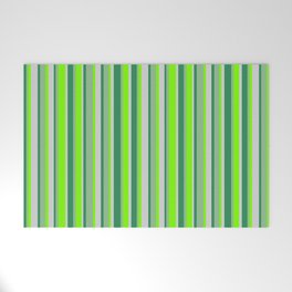 [ Thumbnail: Dark Sea Green, Sea Green, Light Grey, and Green Colored Lines/Stripes Pattern Welcome Mat ]