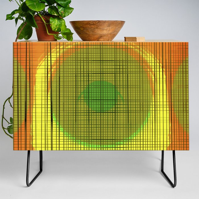 Sloane Grid Sun - orange grid art, grid pillow, home decor, painterly, sunshine, boho art, bohemian Credenza