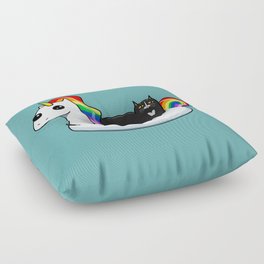 Chonky Cat on Rainbow Unicorn Floatie Floor Pillow by kilkennycat