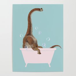 Brachiosaurus in Bathtub Poster