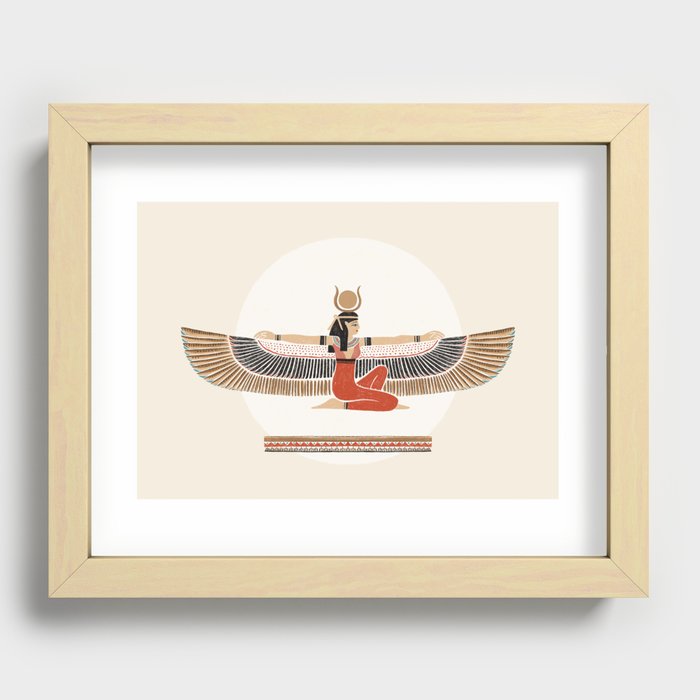 Isis Goddess Ancient Egypt | Fine Art pencil drawing | Terracotta Gold Sepia Beige Aset Wings Recessed Framed Print