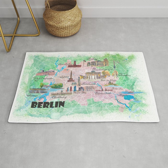 Berlin Germany Illustrated Map with Main Roads Landmarks and Highlights Rug
