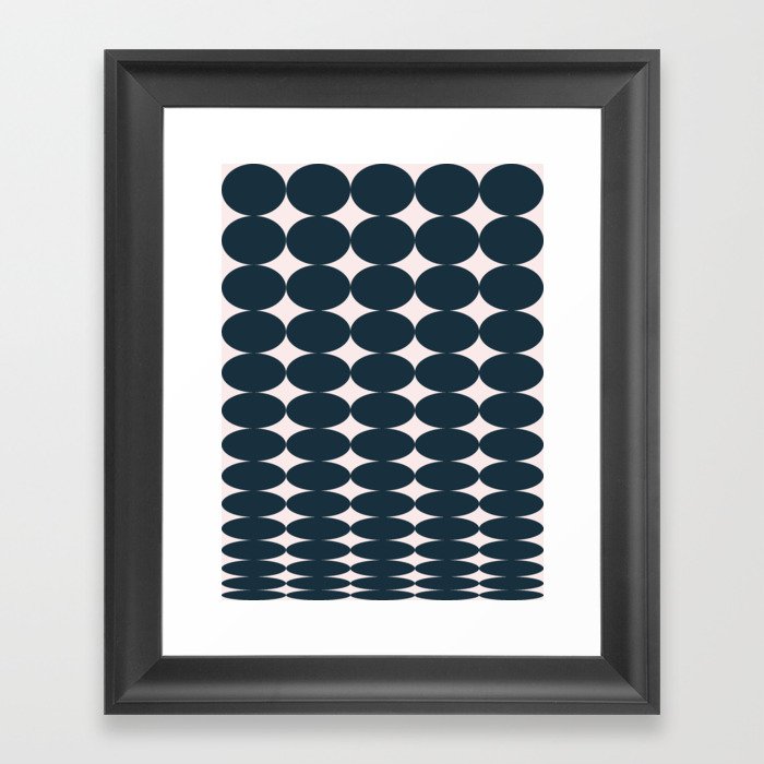 Retro Round Pattern - Dark Blue Framed Art Print