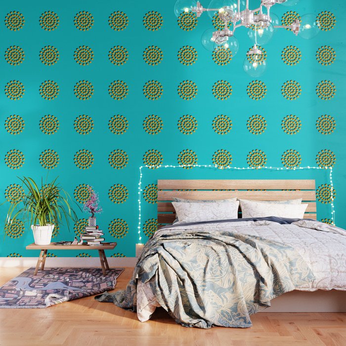 Yellow Dots on Blue Wallpaper by Artistic Home Accessories Society6