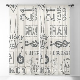 Seamless pattern with types of whiskey and hand drawn lettering. Vintage drawing. Vintage Illustration Sheer Curtain