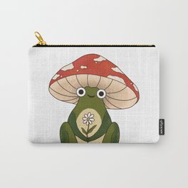 Cute Frog With a Mushroom Hat and a White Daisy Flower Cottage Carry-All Pouch | Animal, Frog, Flower, Frogs, Adorable, Magical, Toad, Drawing, Cute, Frogmushroom 