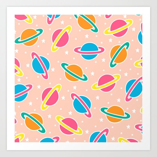 Space Planets Pattern in Pink Art Print