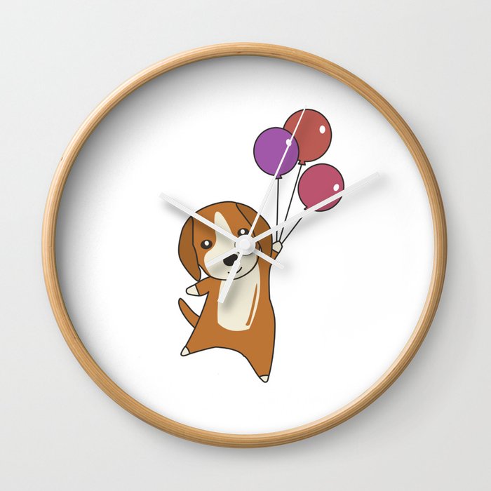 Beagle Dog Flies Up With Balloons Wall Clock