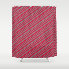 [ Thumbnail: Crimson and Gray Colored Lined Pattern Shower Curtain ]