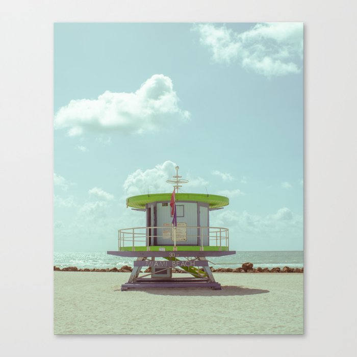 Miami - Green Life Guard Tower Canvas Print