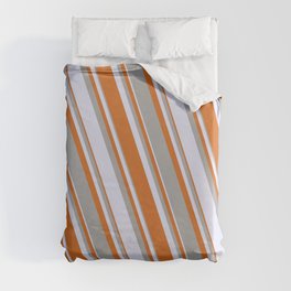 [ Thumbnail: Lavender, Chocolate, and Dark Gray Colored Pattern of Stripes Duvet Cover ]