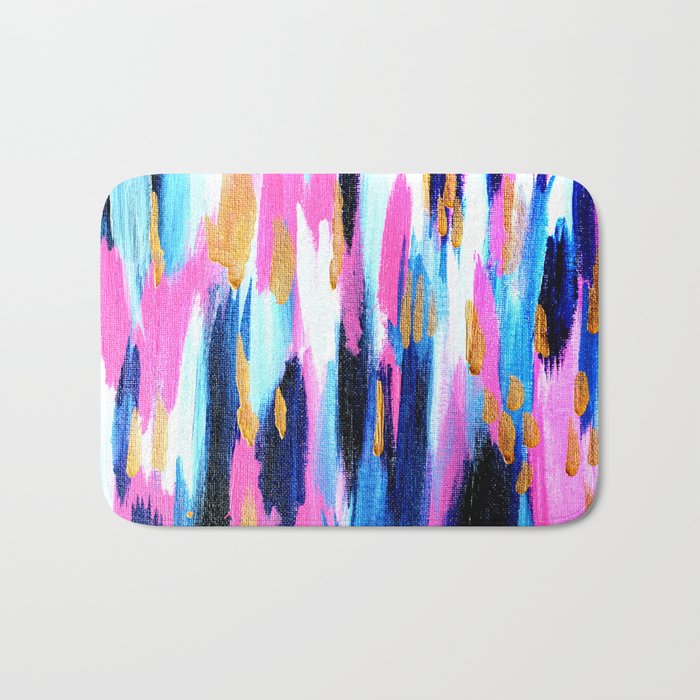 Spring Golden - Pink and Navy Abstract Bath Mat