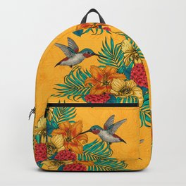 Hummingbirds and tropical bouquet in yellow Backpack