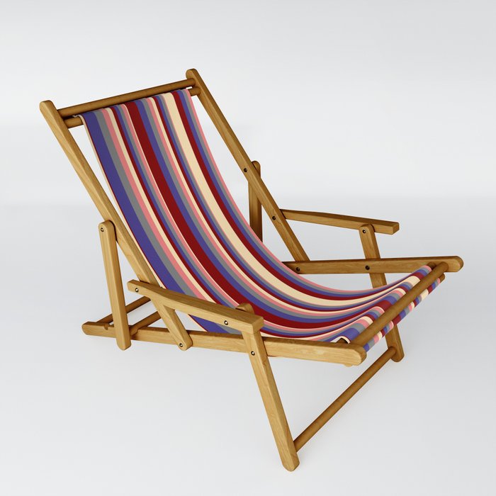 Eyecatching Grey, Dark Slate Blue, Maroon, Beige, and Light Coral Colored Striped Pattern Sling Chair