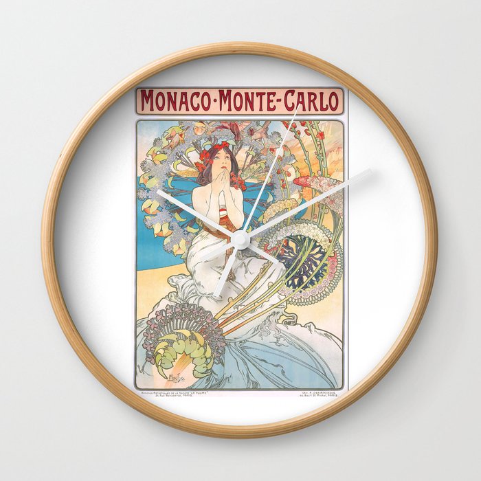 1897 Alphonse Mucha Monaco Monte-Carlo Poster Wall Clock