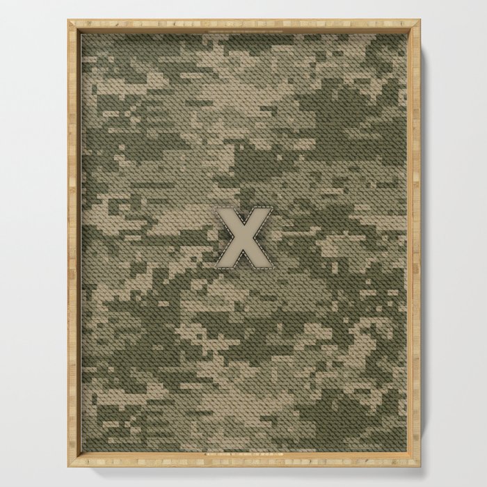 Personalized X Letter on Green Military Camouflage Army Design, Veterans Day Gift / Valentine Gift / Military Anniversary Gift / Army Birthday Gift  Serving Tray
