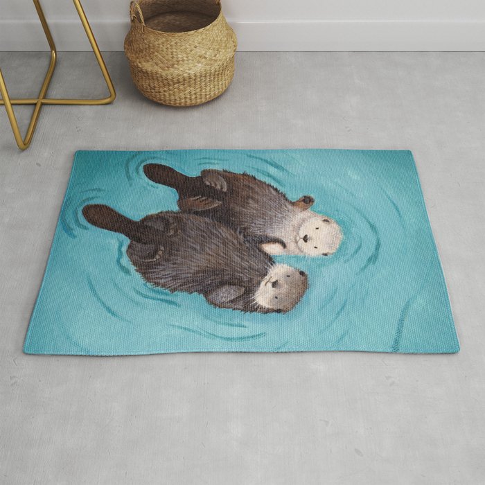 Otterly Romantic - Otters Holding Hands Rug