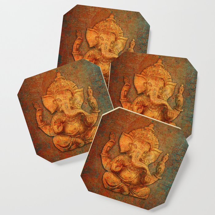 Lord Ganesh On a Distress Stone Background Coaster