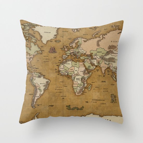 World Treasure Map Throw Pillow