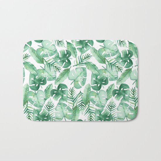Tropical Jungle on White Bath Mat