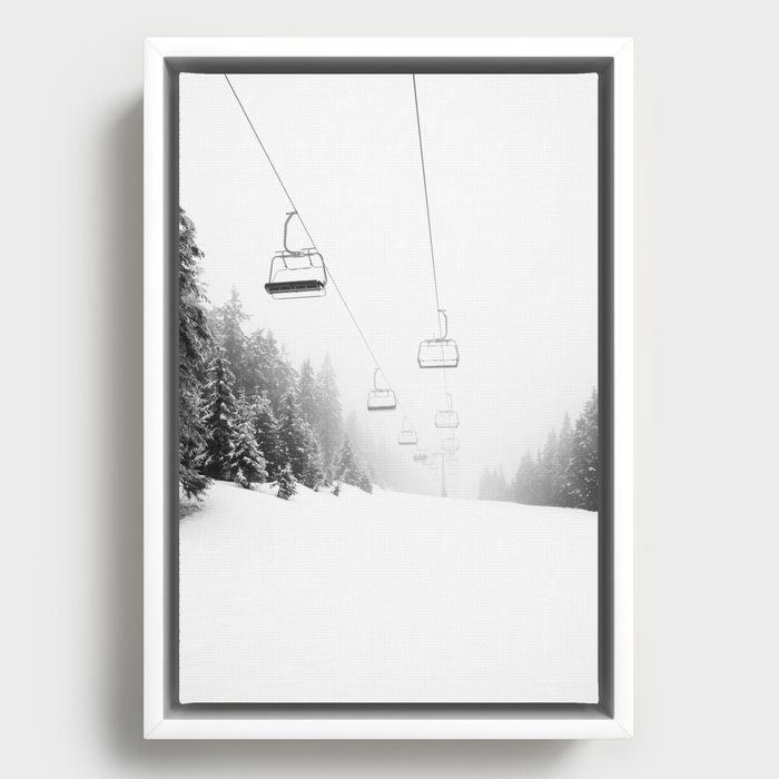 Chairlift Over Ski Slopes Framed Canvas