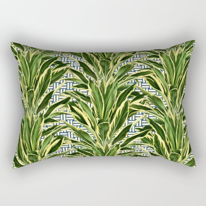 Geometric Palm Leaf Pattern - Blue White Gold Rectangular Pillow