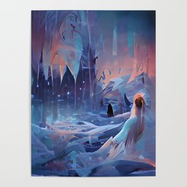 Abstract Blue Ice Frozen Landscape AI Art Poster