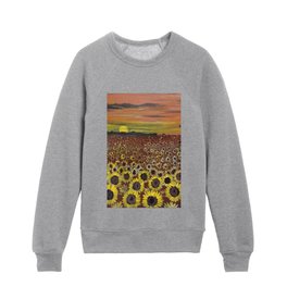 In the sunflower field at sunset Kids Crewneck