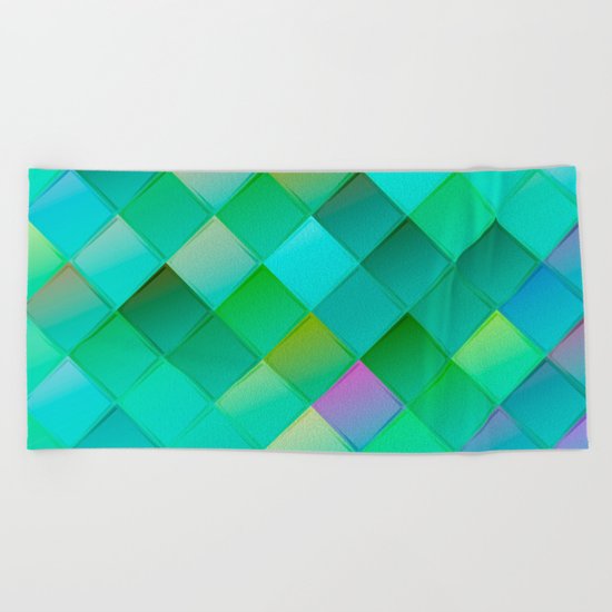 Green pattern with squares.Trendy print. Modern graphic design. Beach Towel