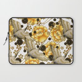 Japanese Crane pattern with Yellow peonies on White Laptop Sleeve
