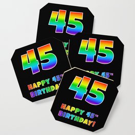 [ Thumbnail: HAPPY 45TH BIRTHDAY - Multicolored Rainbow Spectrum Gradient Coaster ]