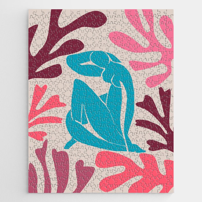 Vibrant Beach Nude with Ocean Seagrass Leaves Matisse Inspired Jigsaw Puzzle
