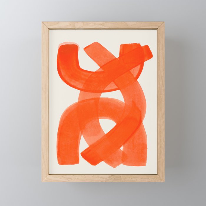 Mid Century Modern Abstract Painting Orange Watercolor Brush Strokes Framed Mini Art Print
