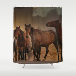 Wild Horses 0770 - Smoky Sunset Backdrop Shower Curtain