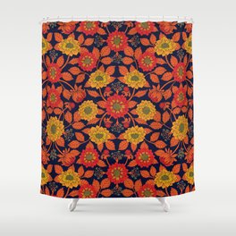 Vibrant Yellow, Red, Orange, Blue & Navy Floral Pattern Shower Curtain
