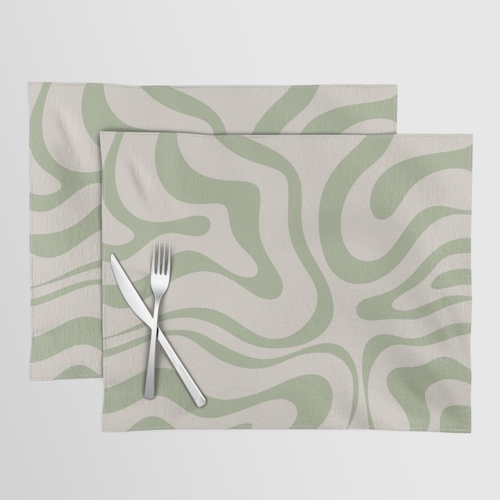 Liquid Swirl Abstract Pattern in Almond and Sage Green Placemat