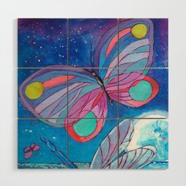 Butterfly, Dragonfly & the Moon Wood Wall Art