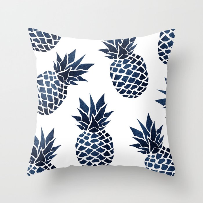 Pineapple Blue Denim Throw Pillow