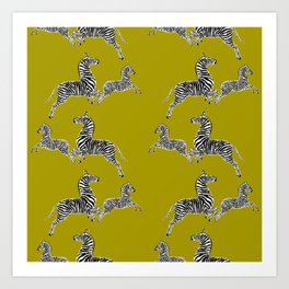 Chartreuse Zebras Art Print