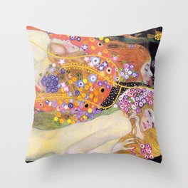 Water Serpents II Art Nouveau Vintage Painting Gustav Klimt Throw Pillow