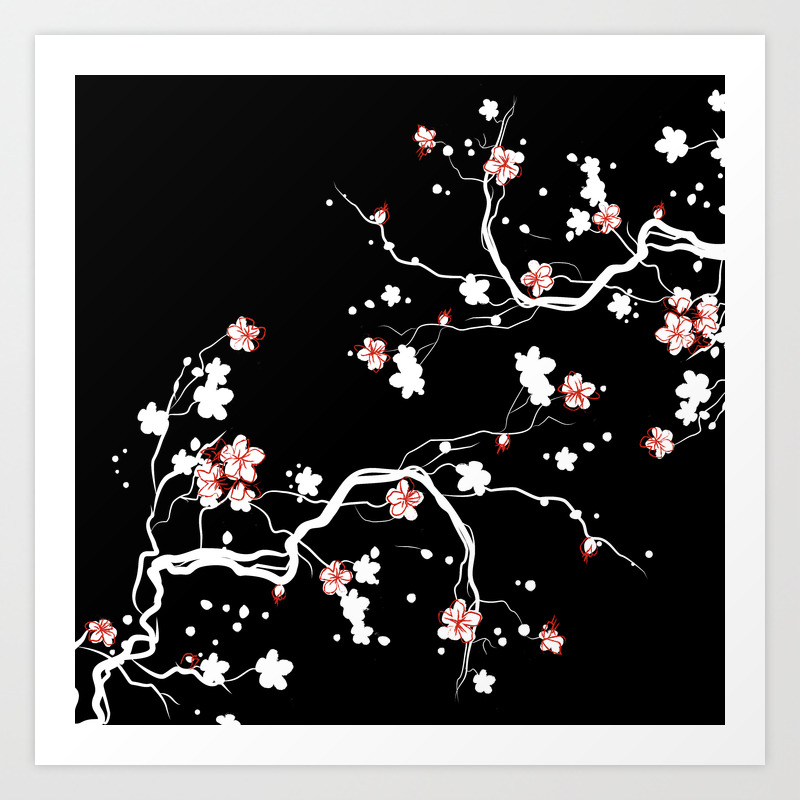 Black Cherry Blossom Art Print By Artbyjessiliu Society6